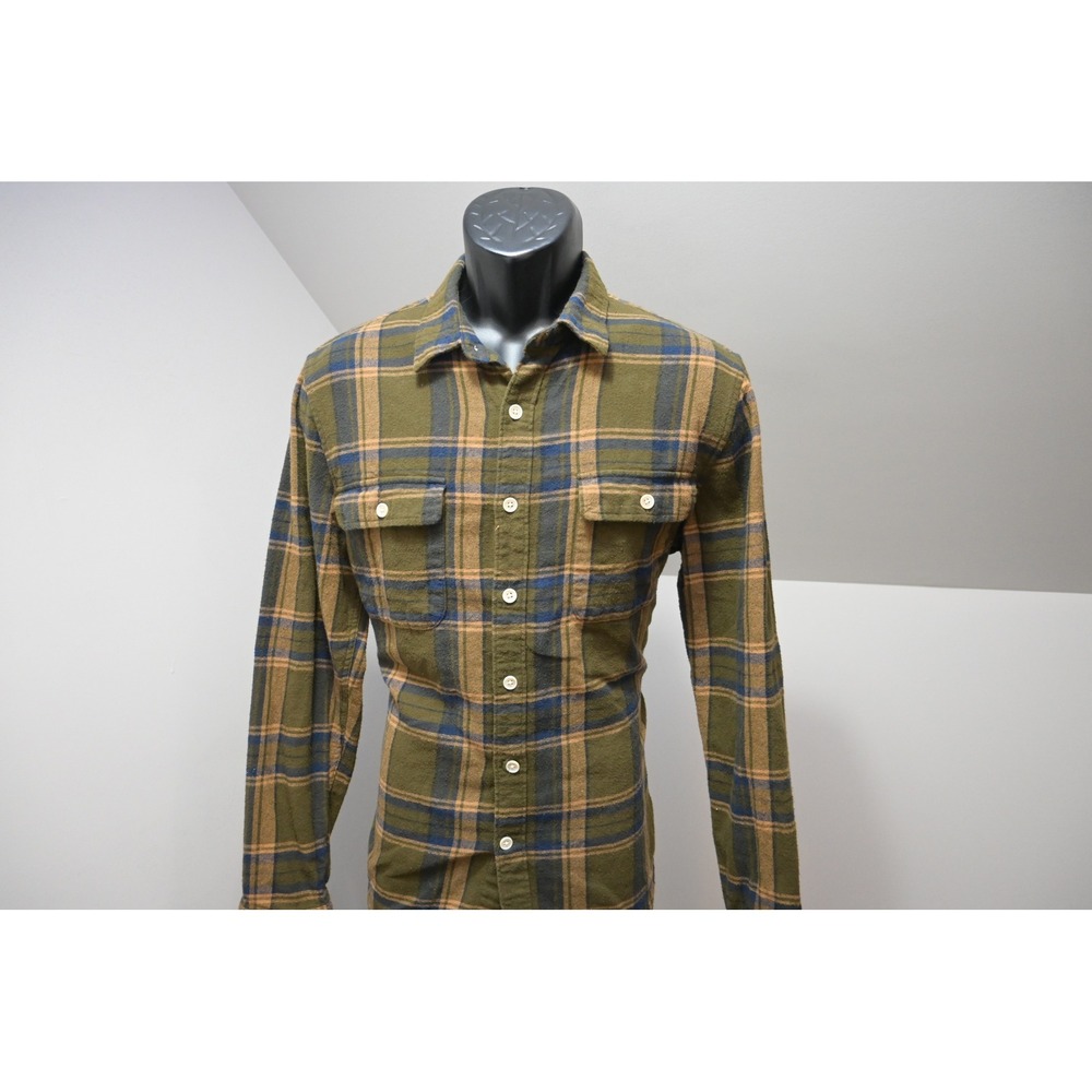 Lucky Brand Flannel Shirt Mens Medium Olive Green Plaid Classic Fit Excellent